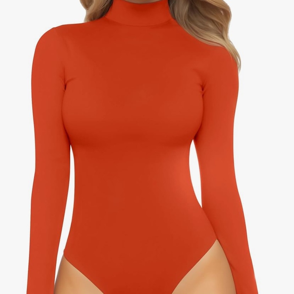 MANGOPOP Dark Orange Long Sleeve Turtle Neck Bodysuit